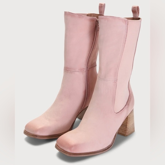 Diba Margee Baby Pink Nubuck Leather Square-Toe Mid-Calf Boots size 8.5